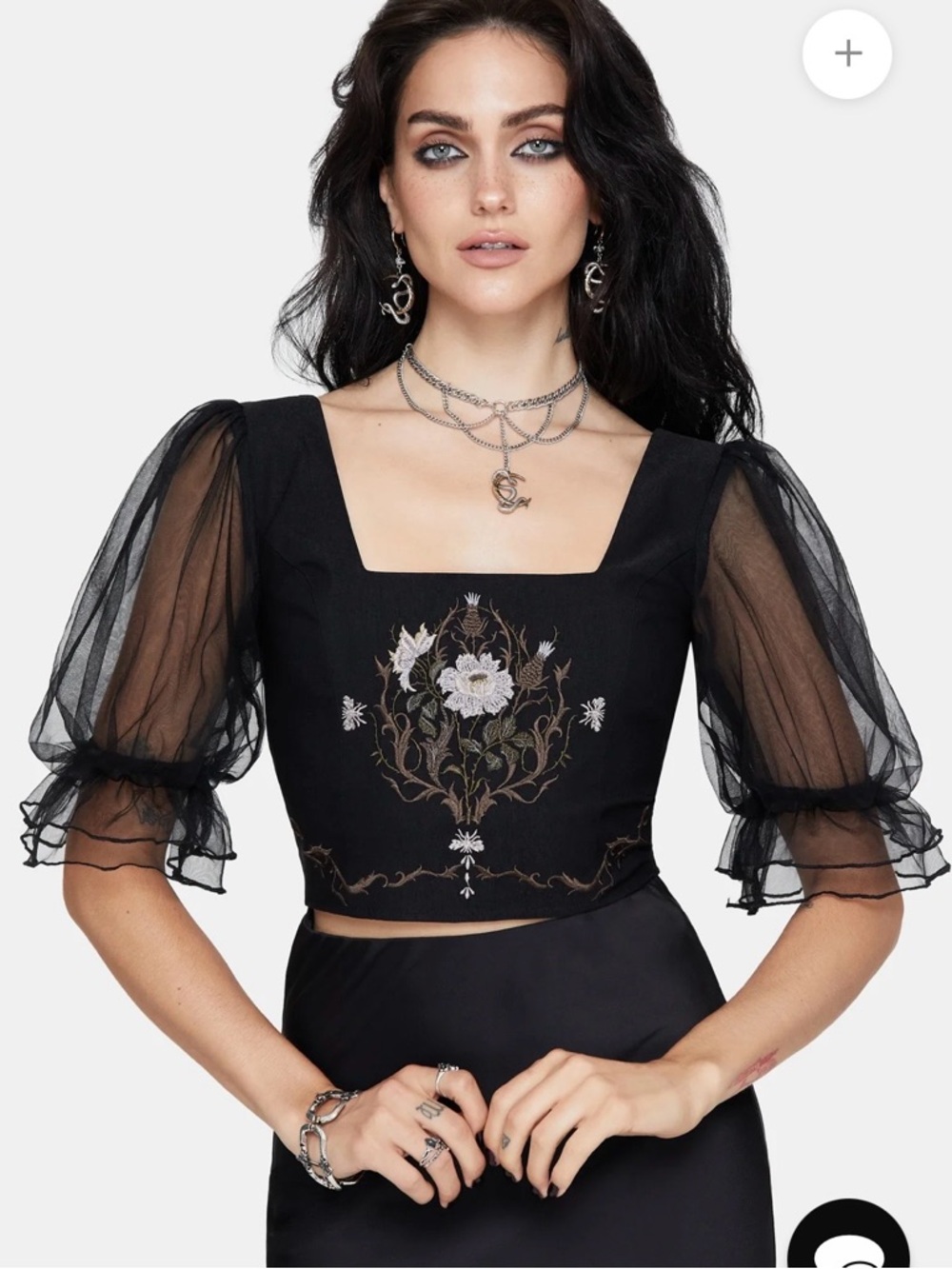 Disturbia Silva Climbing Roses Embroidered Puff Sleeve Top